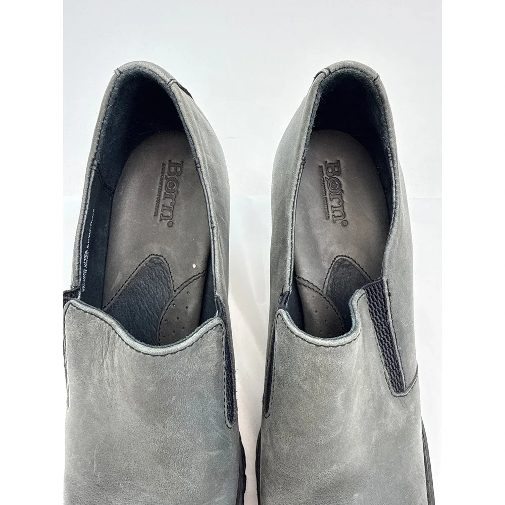 Born Leather Shooties Women 9.5 Grey Slip On Block Heel Professional